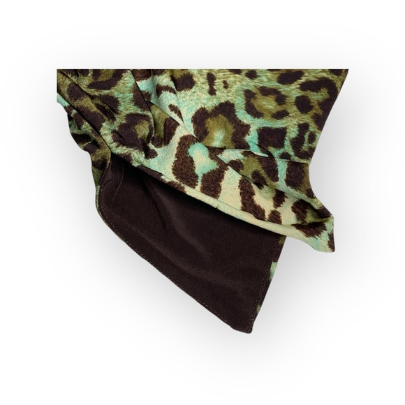 Linda Segal ⌘ Braided Belt Plunging Neckline Top ⌘ Chocolate Mint Leopard ⌘ L ⌘ - Picture 9 of 16